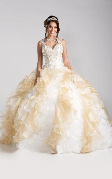 Sleeveless Ball Gown with Keyhole and Cascading Ruffles Formal Dress