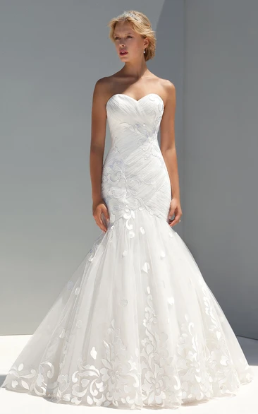 Sweetheart Ruched Tulle Mermaid Wedding Dress Floor-Length Sleeveless