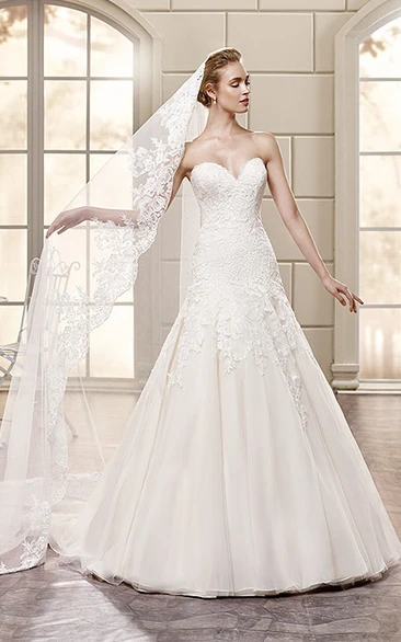 A-Line Sweetheart Tulle Wedding Dress with Maxi Length and Beading