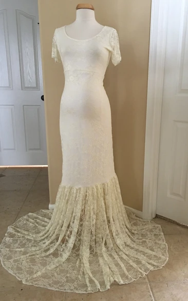 Mermaid Lace Pleated Short Sleeve Maternity Wedding Dress