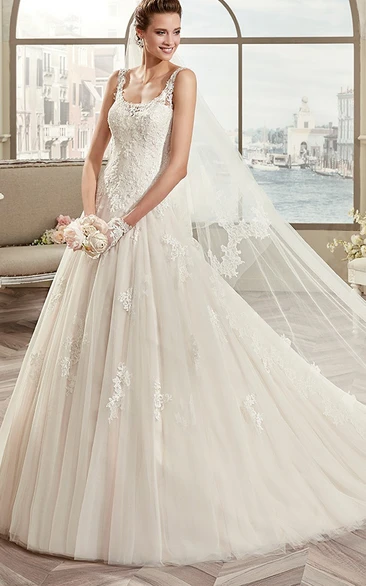 A-Line Lace Bridal Gown with Illusive Back and Straps