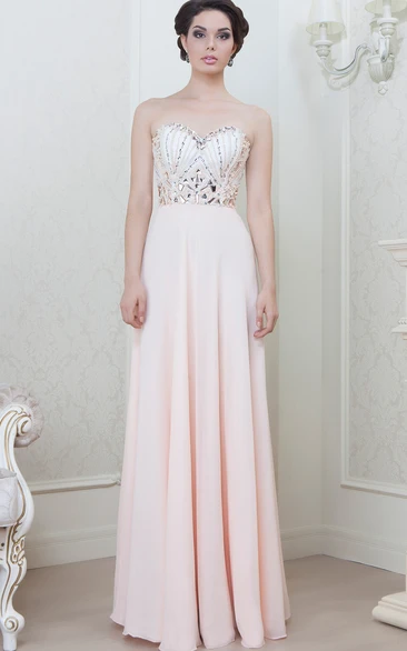 Sweetheart Beaded Long Chiffon Sheath Evening Dress