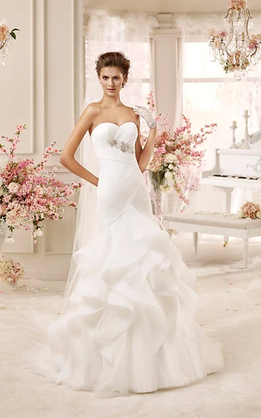 Sweetheart Sheath Wedding Dress with Cascading Ruffles and Lace-up Back Modern Bridal Gown