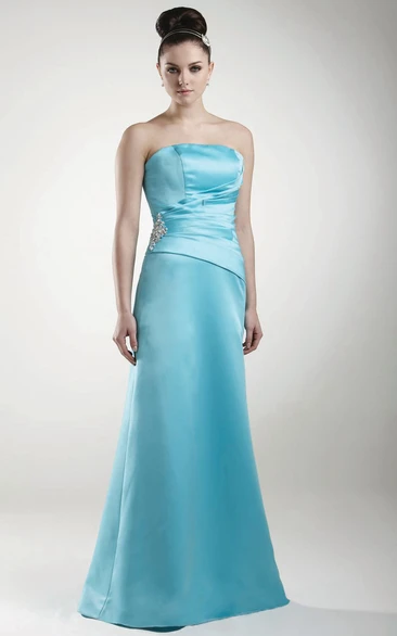 Sleeveless Maxi Satin Bridesmaid Dress with Embroidery and Jeweled Accents