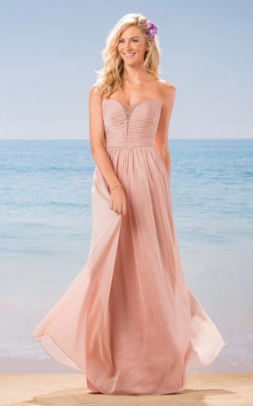 A-Line Chiffon Bridesmaid Dress with Beadings and Ruches Strapless
