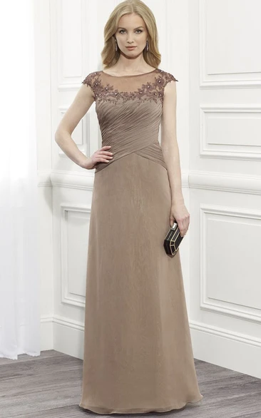 Chiffon Appliqued A-Line Formal Dress with Cap Sleeves Bridesmaid Dress