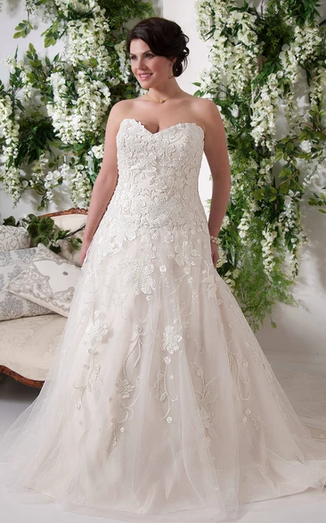 Lace A-Line Wedding Dress with Sweetheart Neckline and Chapel Train