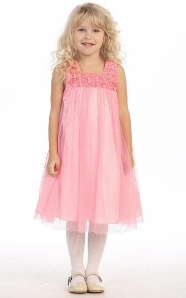 Beaded Satin Empire Flower Girl Dress with Square Neckline