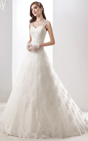 Illusive Lace Straps A-line Wedding Dress with Sweetheart Neckline and Keyhole Back Romantic Bridal Gown