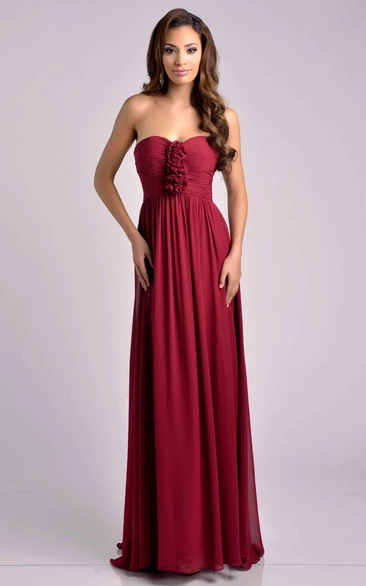 Empire Chiffon Bridesmaid Dress with Pleats and Sweetheart Neckline