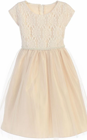 Sequined Embroidered Flower Girl Dress Tea-Length Tulle&Lace 2024