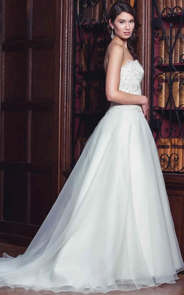 Beaded Strapless A-Line Wedding Dress with Appliques Gorgeous Bridal Gown