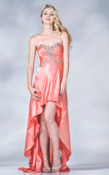 Sweetheart Sleeveless Satin Bridesmaid Dress with Beading and Ruching