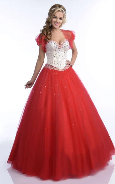 Sequined Sweetheart Tulle Ball Gown with Flowy Skirt