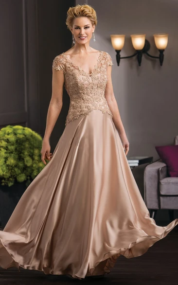 A-Line Mother Of The Bride Dress with Appliques and Illusion Back