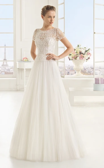 Lace Appliqued Illusion Back A-line Wedding Dress with Graceful Style