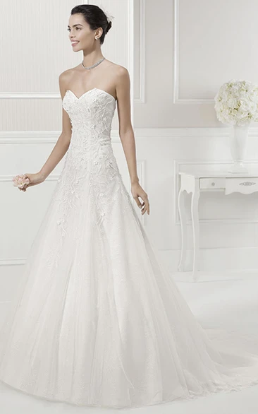 Beaded Sweetheart Bridal Gown with Removable Pearled Sleeves Wedding Dress