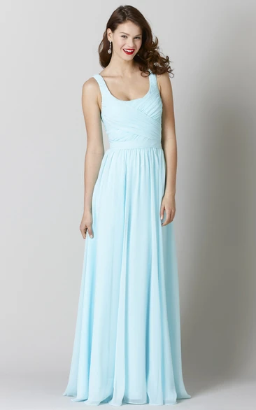 V-Back Square Chiffon Bridesmaid Dress Floor-Length