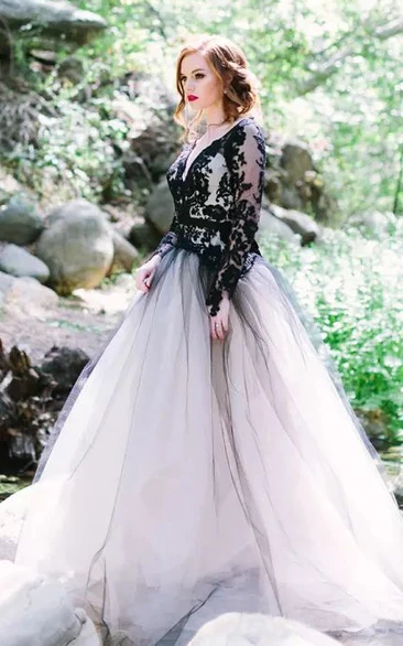 Black and White Wedding Dresses with Sleeves BrideLulu