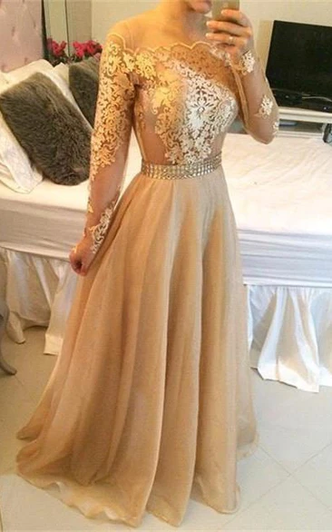 Stunning Long Sleeve A-Line Evening Gown with Unique Design