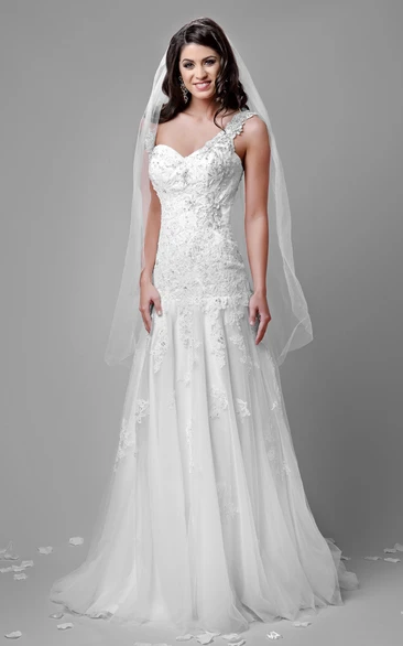 One-Shoulder Lace A-Line Wedding Dress with Dropped Waistline Elegant Wedding Dress 2024 Women