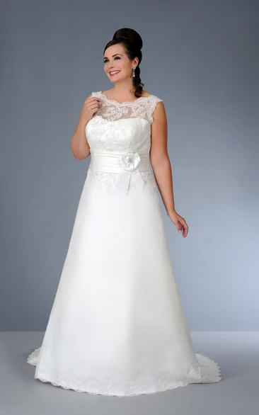 Lace A-Line Wedding Dress with Illusion and Flower Detail