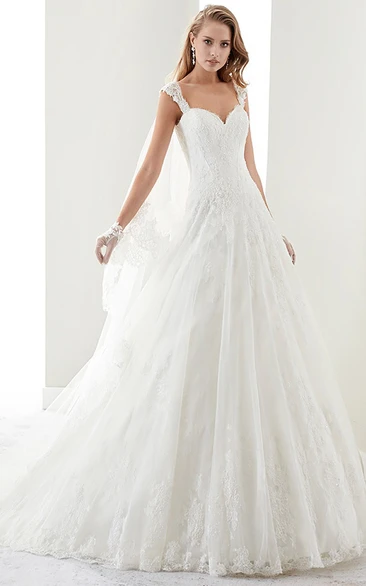 Applique Straps Sweetheart A-Line Wedding Dress with Lace-Up Back