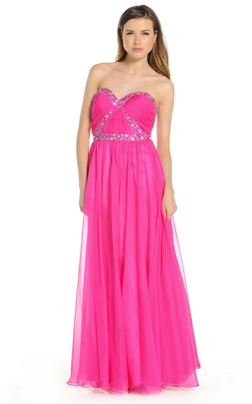 Sweetheart Floor-Length A-Line Prom Dress with Ruched Beading and Pleats Unique Formal Dress