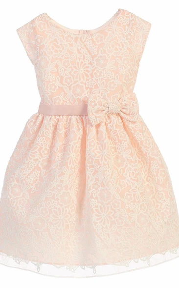 Organza and Satin Flower Girl Dress with Embroidery Midi Cap-Sleeve Unique