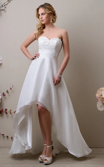 Lace Bodice A-Line Wedding Dress High-Low Sweetheart Style