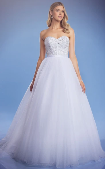 Crystal Tulle Sweetheart Wedding Dress Ball Gown Style with Floor-Length and Sleeveless Design