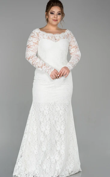 Modern Long Sleeve Lace Wedding Dress with Floor-length Sheath