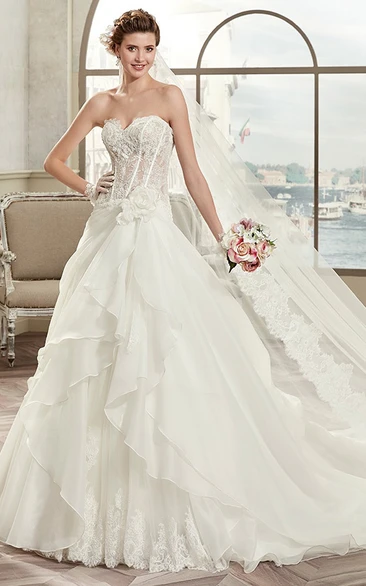 Asymmetrical Ruffles A-Line Wedding Dress with Sweetheart Neckline Lace Corset