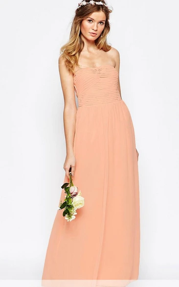 Ruched Strapless Chiffon Bridesmaid Dress Ankle-Length Sheath