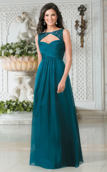 Keyhole V-Back Sleeveless A-Line Long Gown Classy Prom Dress