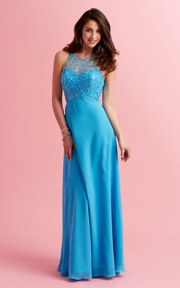 Jersey Keyhole Beaded Sheath Bridesmaid Dress with Scoop Neck