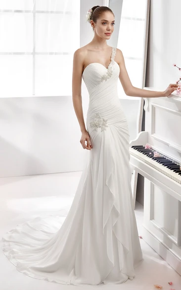 Sheath Chiffon Wedding Dress with Side Draping and Pleated Details Modern Bridal Gown