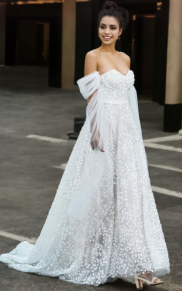 Western Modern Elegant Boho Lace A-Line Dress for Wedding Floral Garden Beach Appliqued Floor Length Bridal Gown