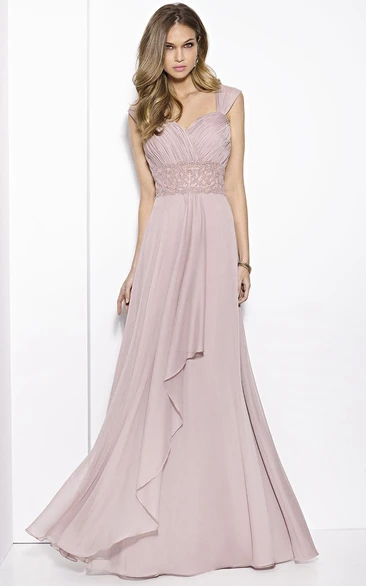 A-Line Chiffon Prom Dress with Ruching Draping and Waist Jewelry