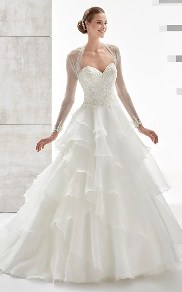 Cascading Ruffles A-Line Wedding Dress with Lace Corset Unique Bridal Gown