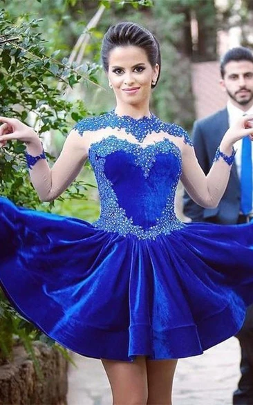 Elegant Royal Blue Long Sleeve Homecoming Dress with Appliques