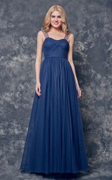 Illusion Sleeve A-line Tulle Bridesmaid Dress with Ruching