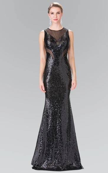 Jewel-Neck Sequins Sleeveless Sheath Dress for Women