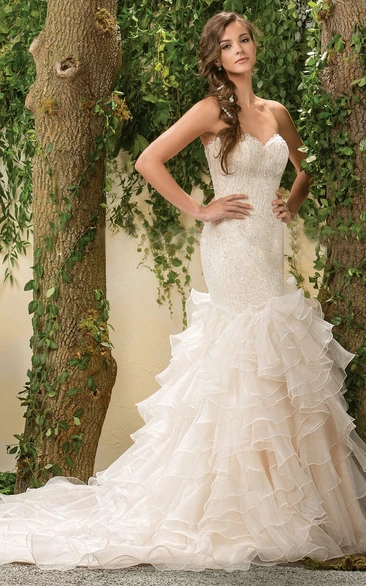 Mermaid Wedding Dress with Ruffles and Illusion Crystal Sweetheart Style