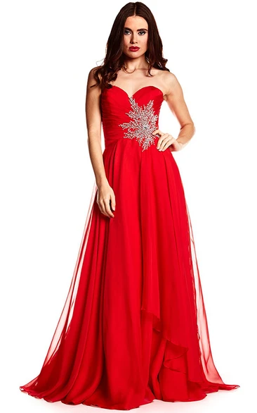 Floor-Length Sleeveless Chiffon Prom Dress with Criss-Cross Sweetheart Neckline