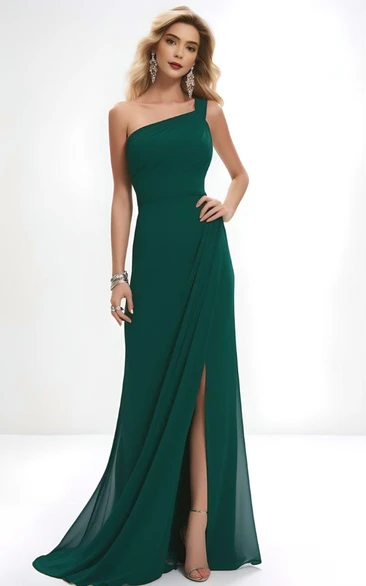 Chiffon Sheath One-Shoulder Sleeveless Bridesmaid Dress Simple & Elegant Bridesmaid Dress