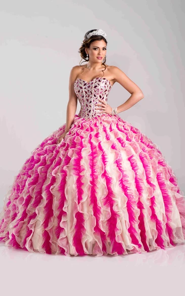 Organza and Tulle Ball Gown with Rhinestones and Ruffles Elegant Formal Dress