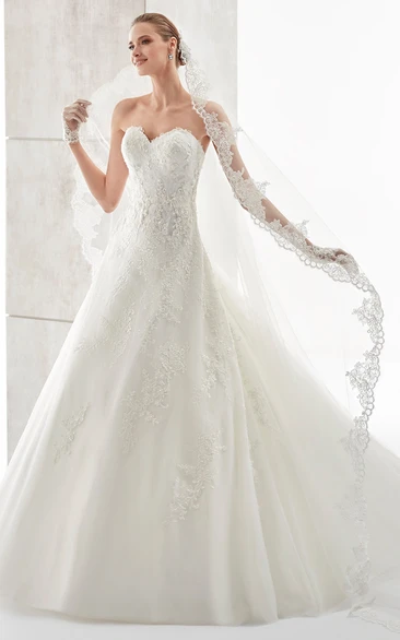 Low-V Back Sweetheart A-Line Wedding Dress with Brush Train