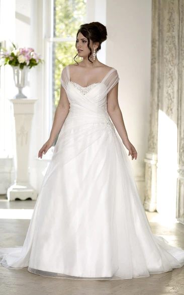 Sweetheart Satin Beaded A-Line Wedding Dress with Court Train