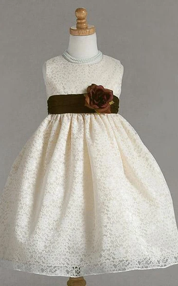 Floral Lace Tea-Length Flower Girl Dress Elegant and Unique